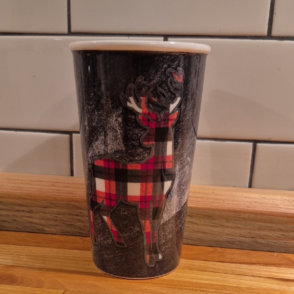 Plaid Reindeer Black Ceramic Mug - Picture 2 of 9